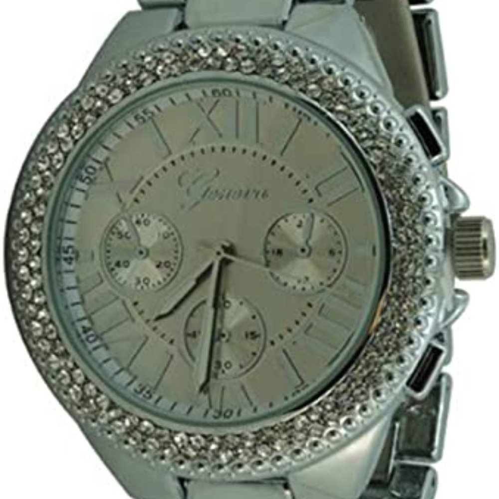 Geneva Platinum 12296812 Women's Czech Rhinestone Faux Chronograph Roman Numeral